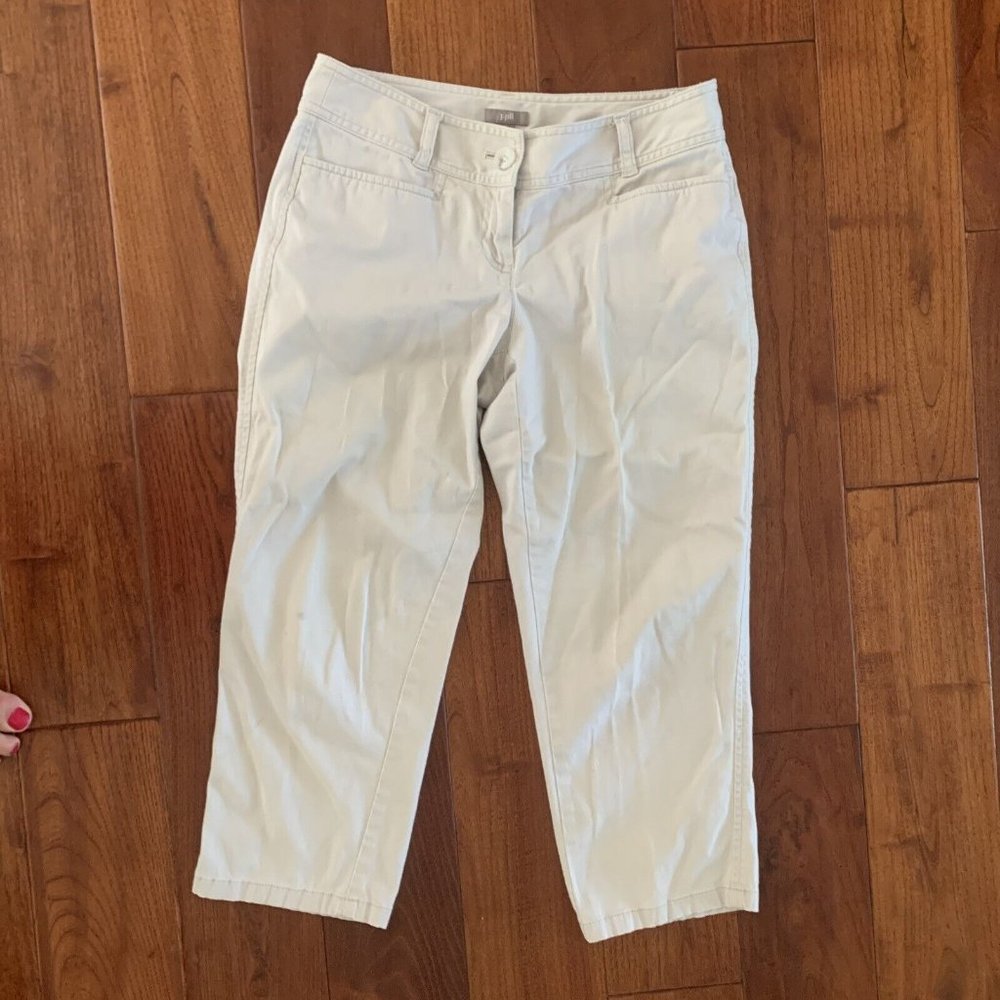 J. Jill Straight Leg Cropped Dress Pants Trousers Size 2P Tan Khaki Flat Front